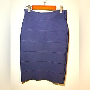 BCBG Maxazria Blue Ribbed Midi Pencil Skirt, medium